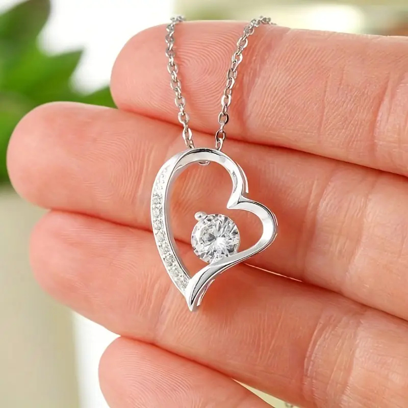 Rhinestone Decor Heart Shape Pendant Necklace with Message Card - Gifts for Friends