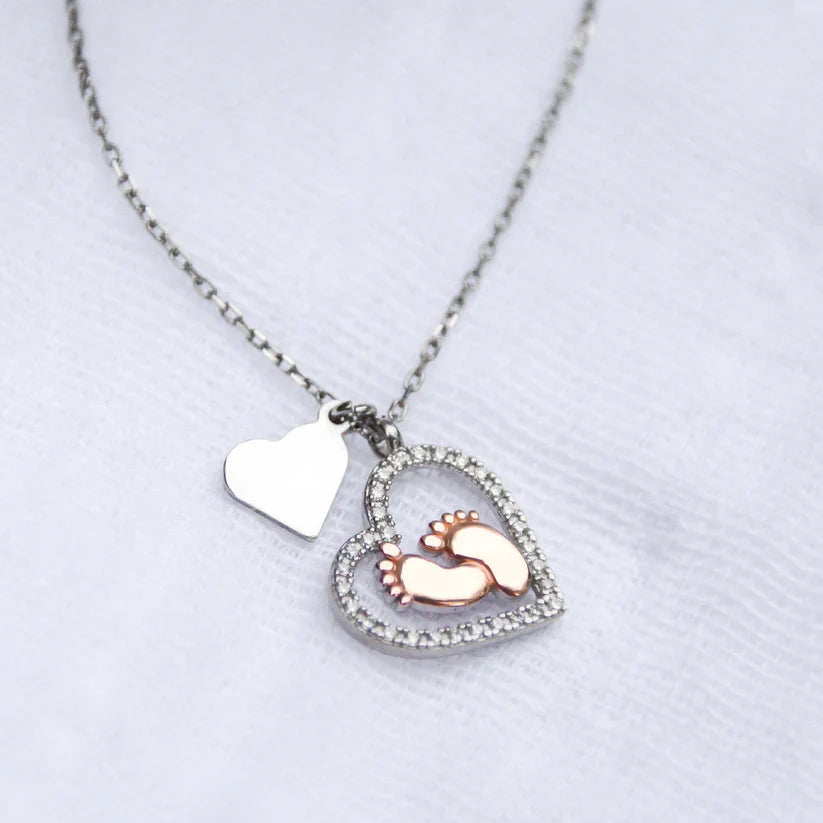 To My Mom - Baby Feet Heart Pendant Necklace