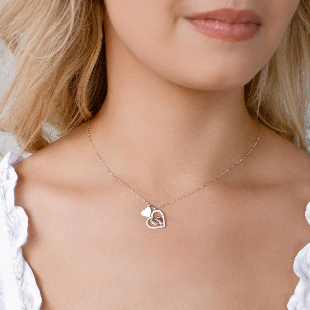 To My Mom - Baby Feet Heart Pendant Necklace