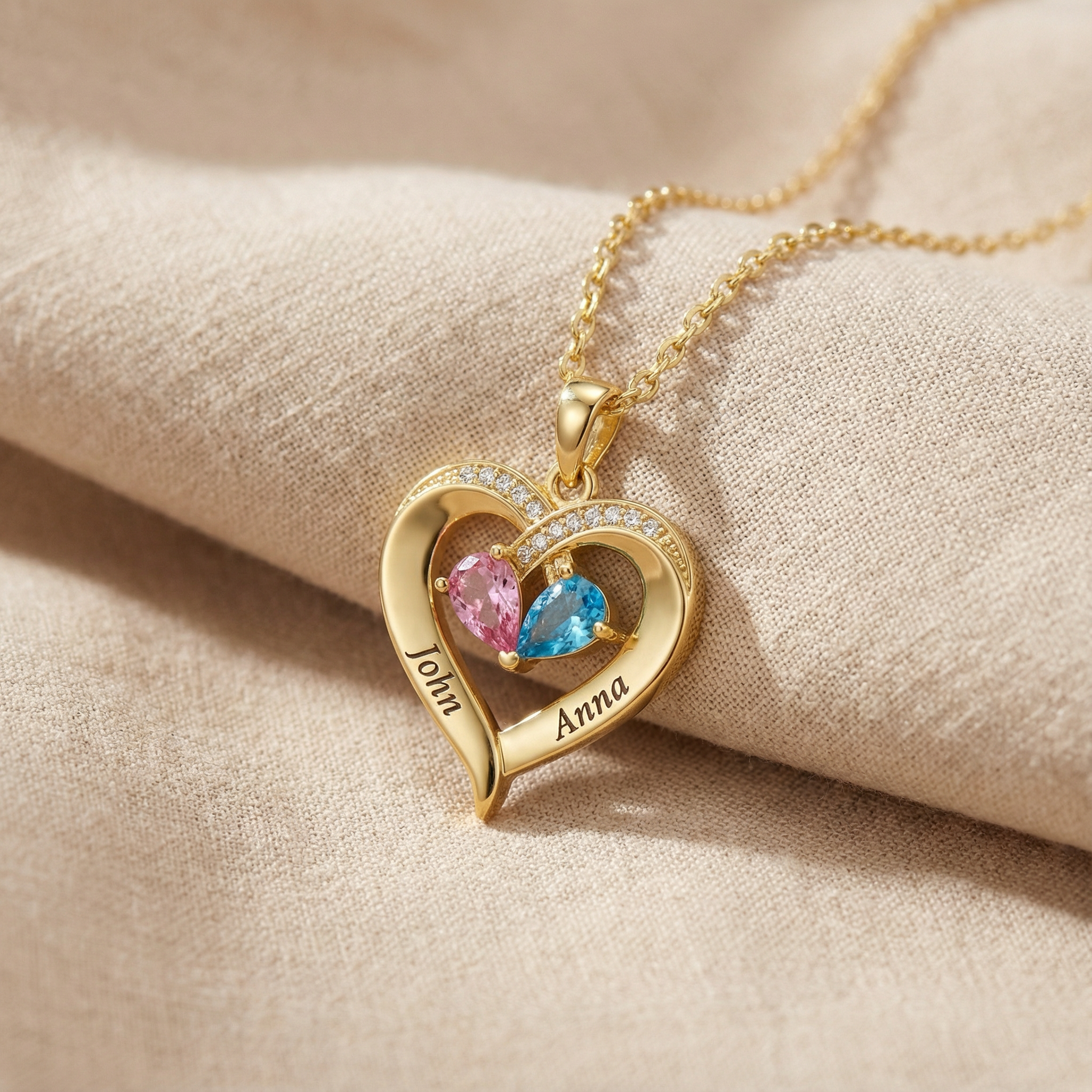 To My Wife - Birthstone Heart Necklace