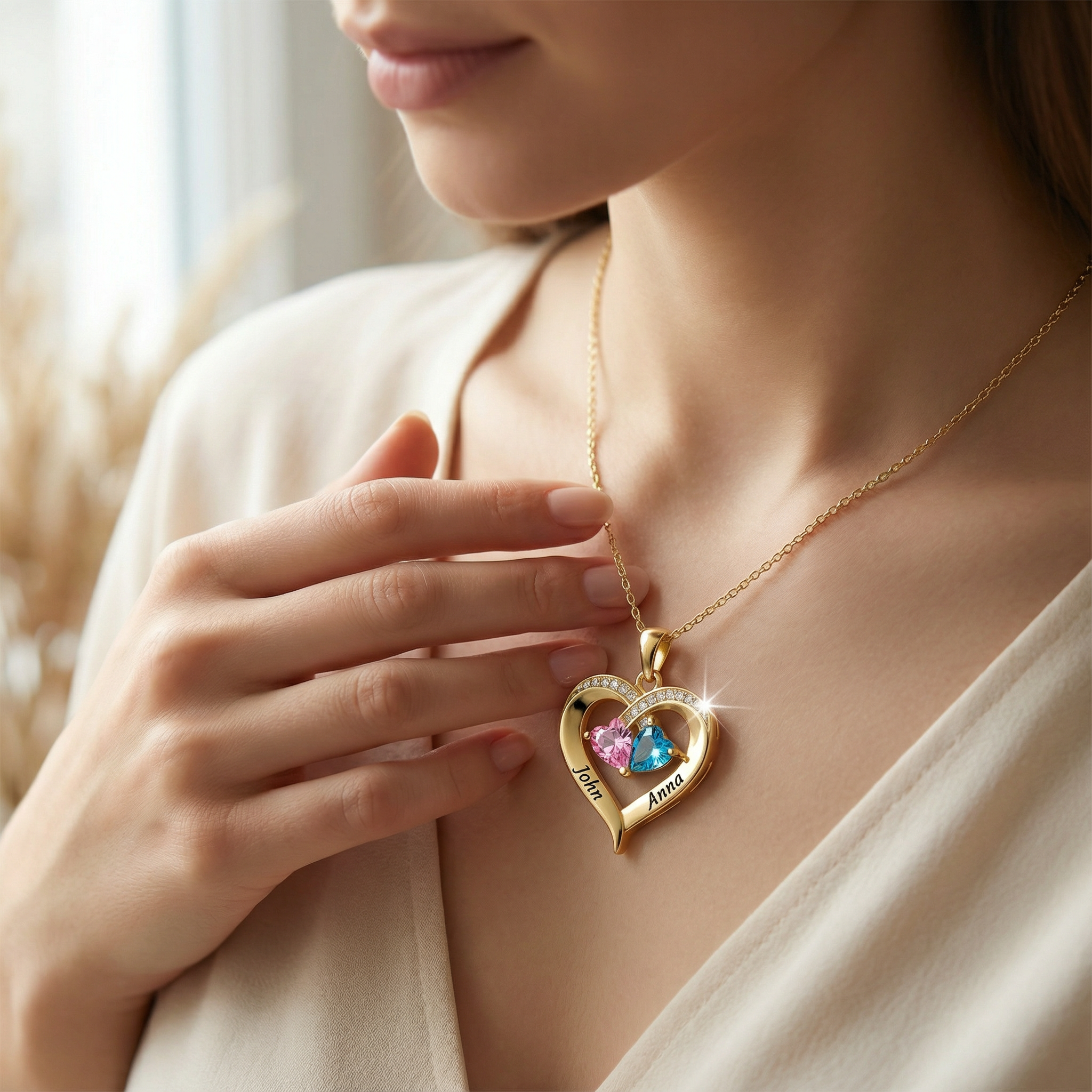 To My Wife - Birthstone Heart Necklace