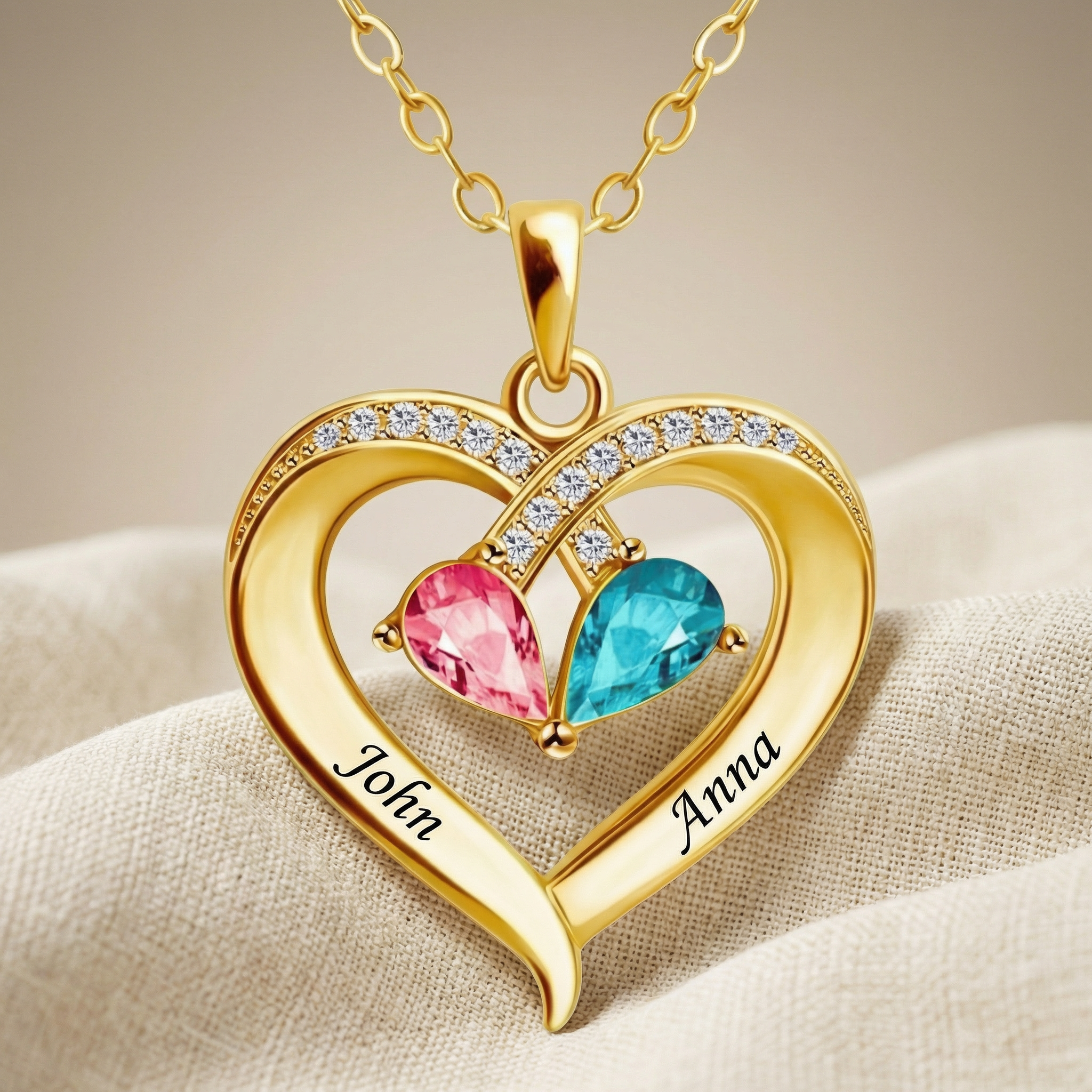 To My Wife - Birthstone Heart Necklace