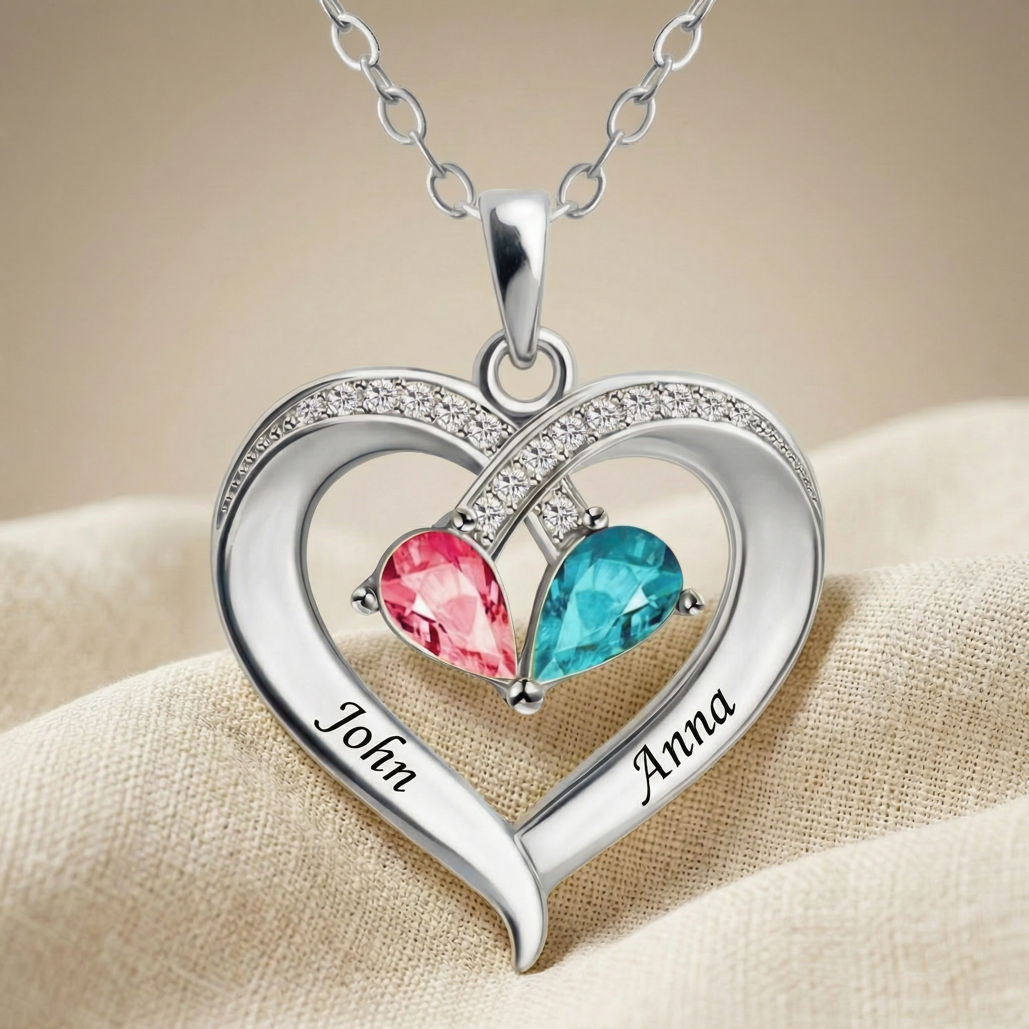 To My Wife - Birthstone Heart Necklace