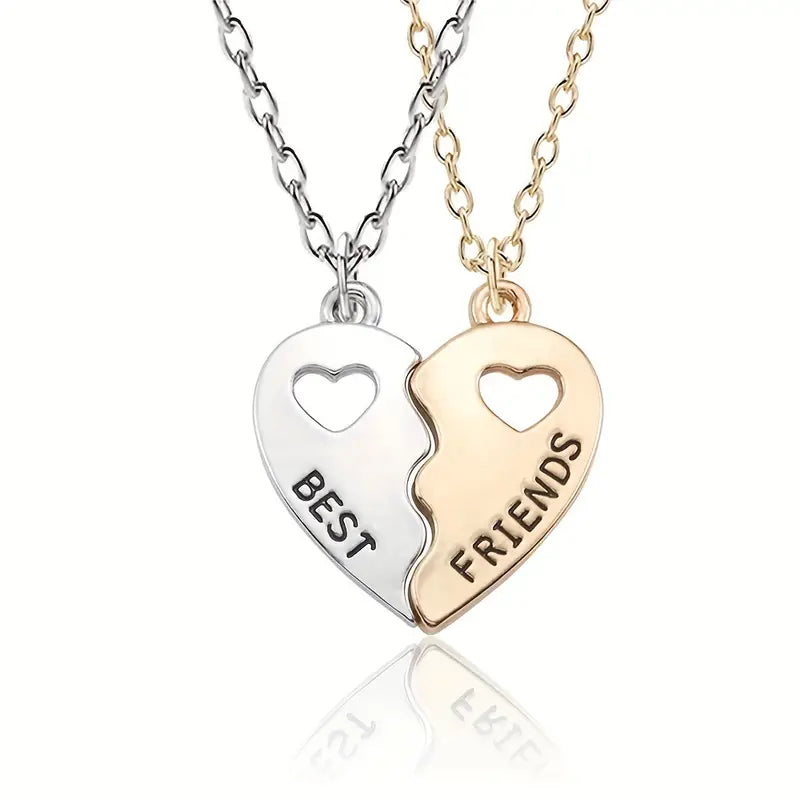 Best Friends Hollow Design Heart Pendant Necklace Set - Gift for Friends