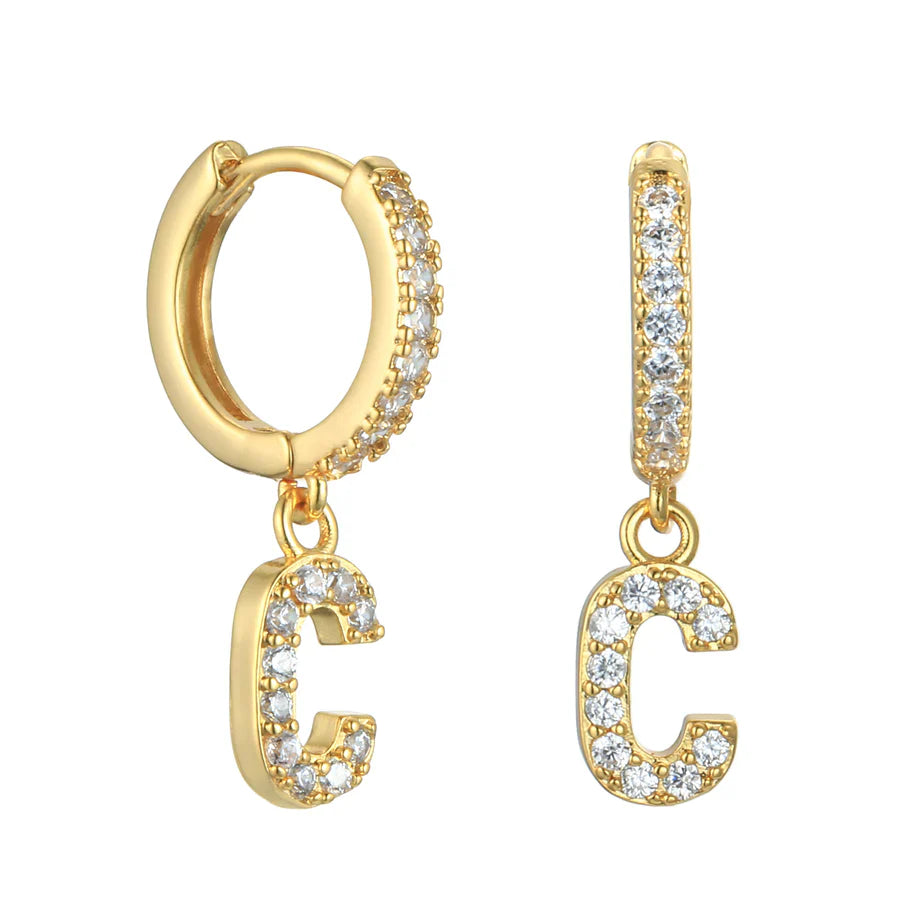 Letter Earrings 'Initial' with Zirconia