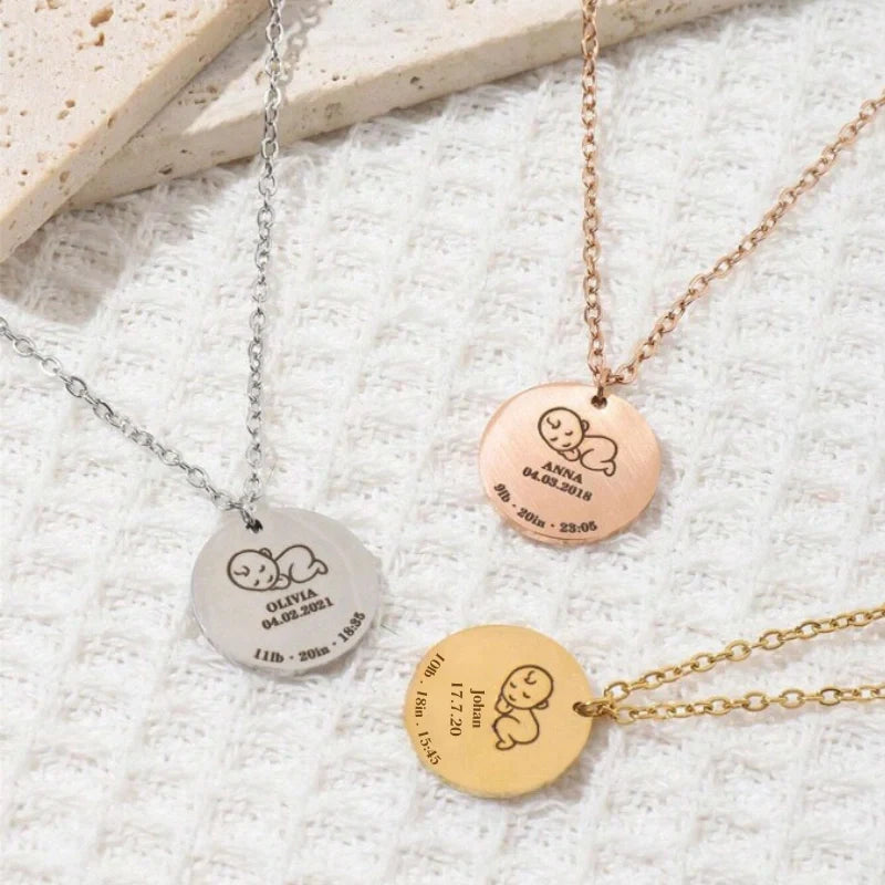 Engraved Baby Birth Necklace - Mother's Day Gifts