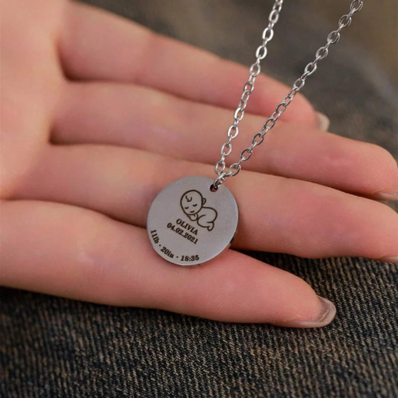Engraved Baby Birth Necklace - Mother's Day Gifts