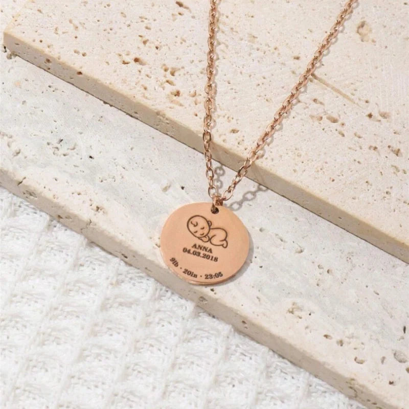Engraved Baby Birth Necklace - Mother's Day Gifts