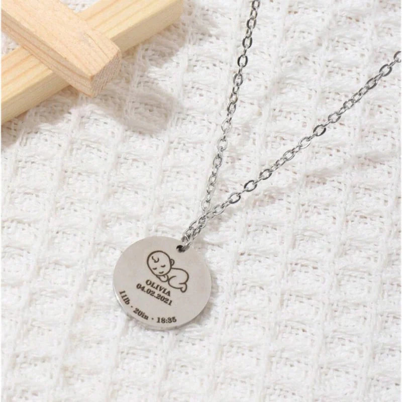Engraved Baby Birth Necklace - Mother's Day Gifts