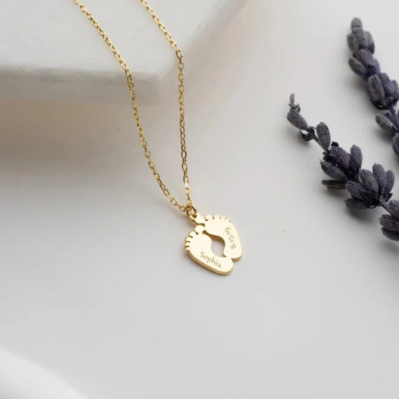 Engraved Baby Footprint Pendant - Personalized Necklace