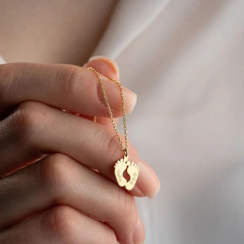 Engraved Baby Footprint Pendant - Personalized Necklace