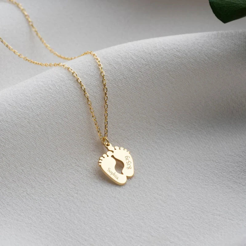 Engraved Baby Footprint Pendant - Personalized Necklace