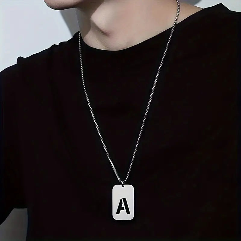 Engraved Stainless Steel Pendant Necklace with Letters - Gift for Him