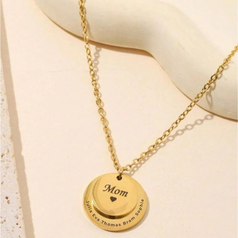 Personalized Double Layer Round Necklace with Names - Mother's Day Gifts