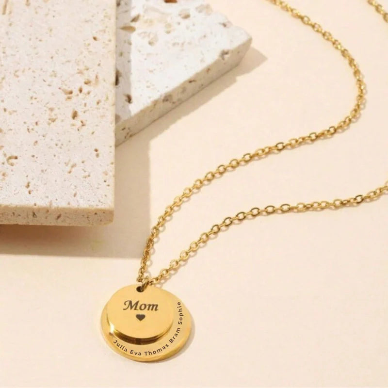 Personalized Double Layer Round Necklace with Names - Mother's Day Gifts
