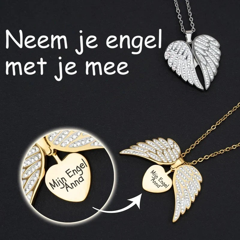 Personalized Engraved Angel Wings Necklace With Name
