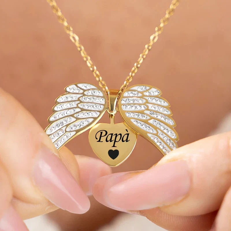 Personalized Engraved Angel Wings Necklace With Name