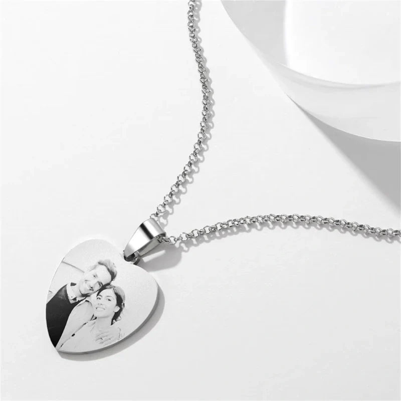 Personalized Engraved Heart-Shaped Necklace with Photo