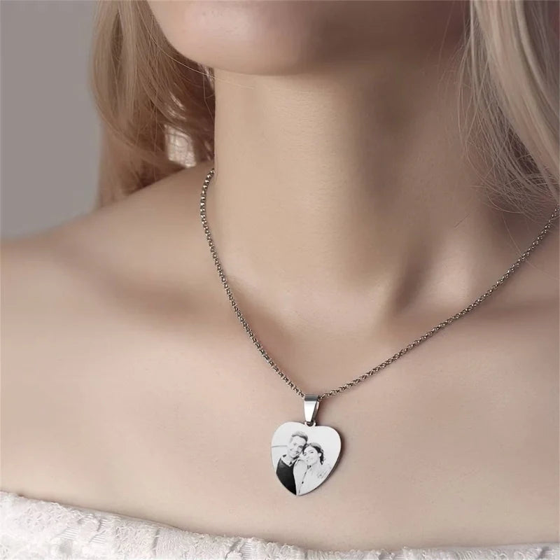 Personalized Engraved Heart-Shaped Necklace with Photo