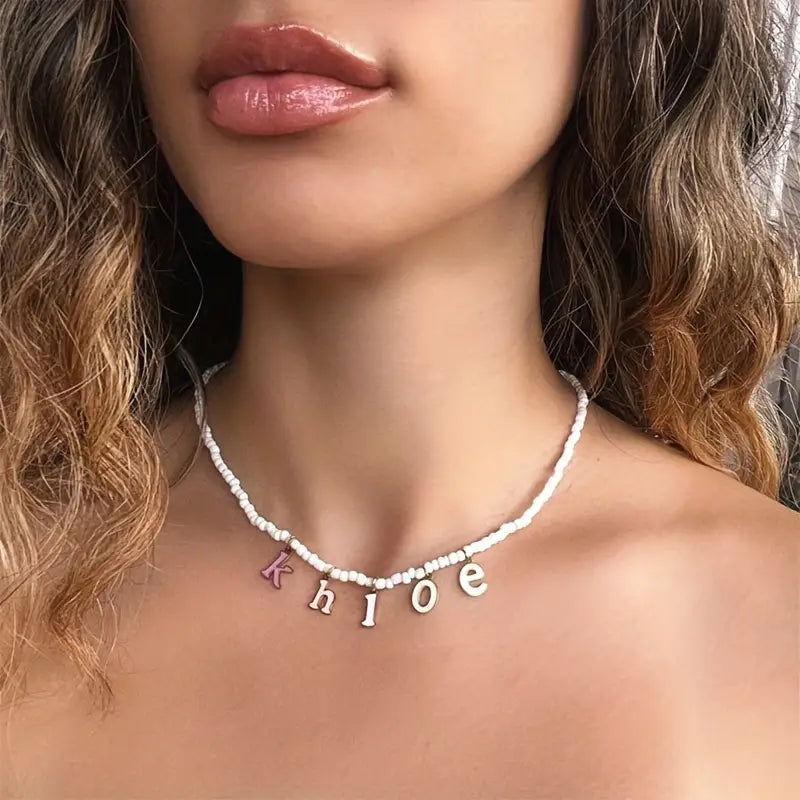Personalized Glass Bead Necklace with Letter - Gift for Children