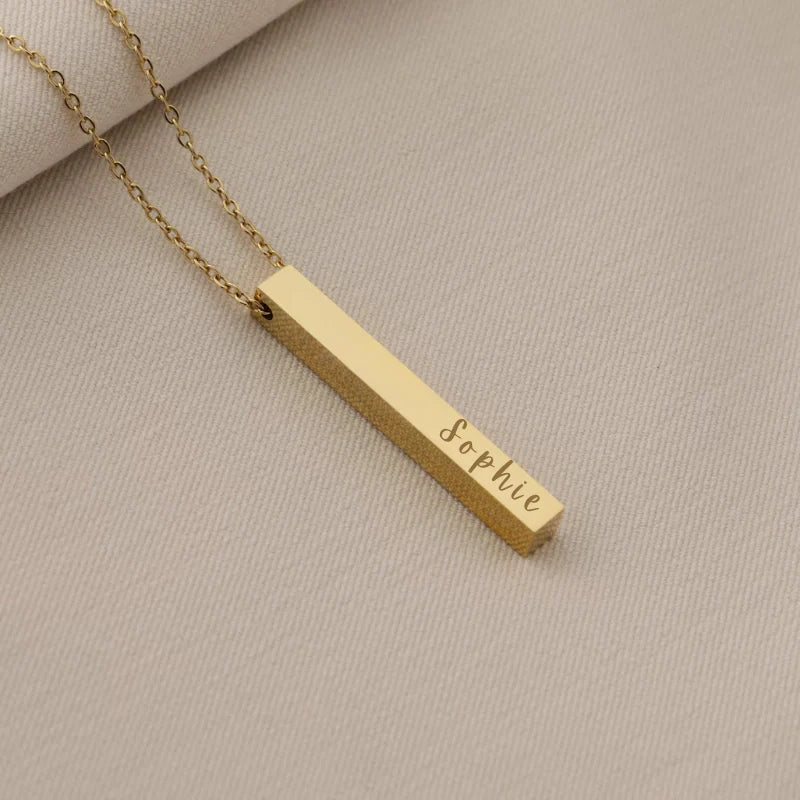 Personalized Long Bar Pendant Engraved Necklace with Names - Gifts for Him