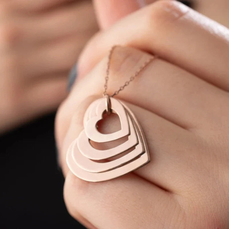 Personalized Multi-Layer Heart Pendant Necklace with Names - Gifts for Her