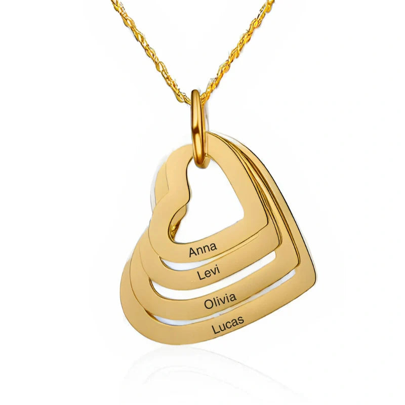 Personalized Multi-Layer Heart Pendant Necklace with Names - Gifts for Her