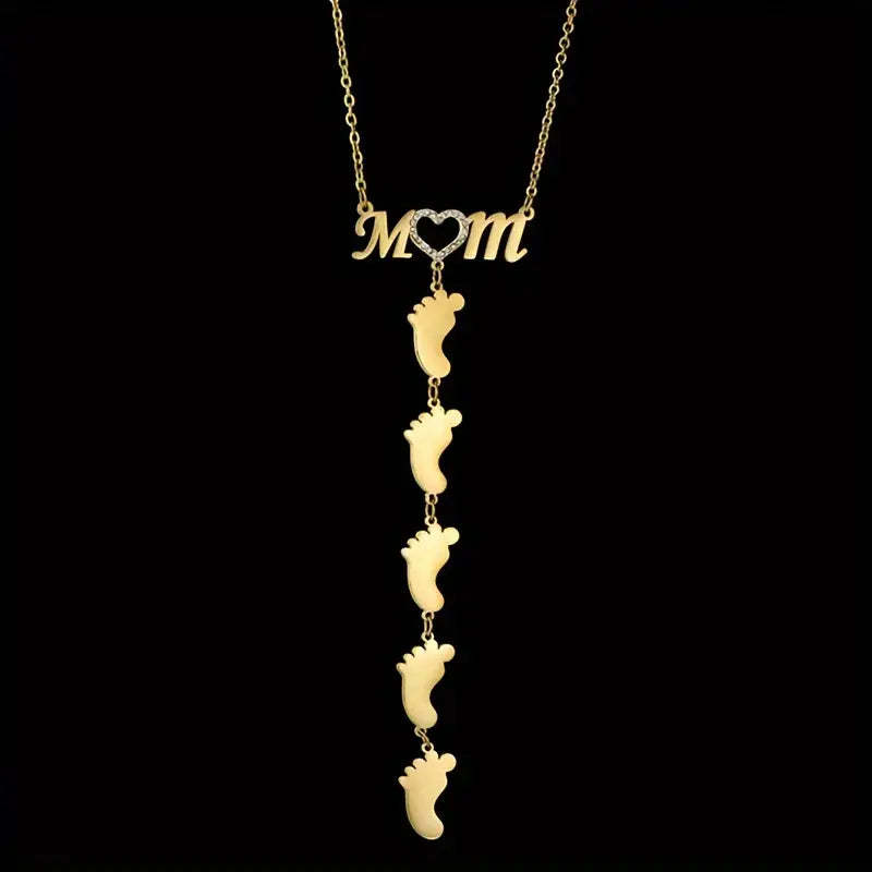 Personalized Rhinestone Mother Necklace with Baby Feet - Mother's Day Gifts