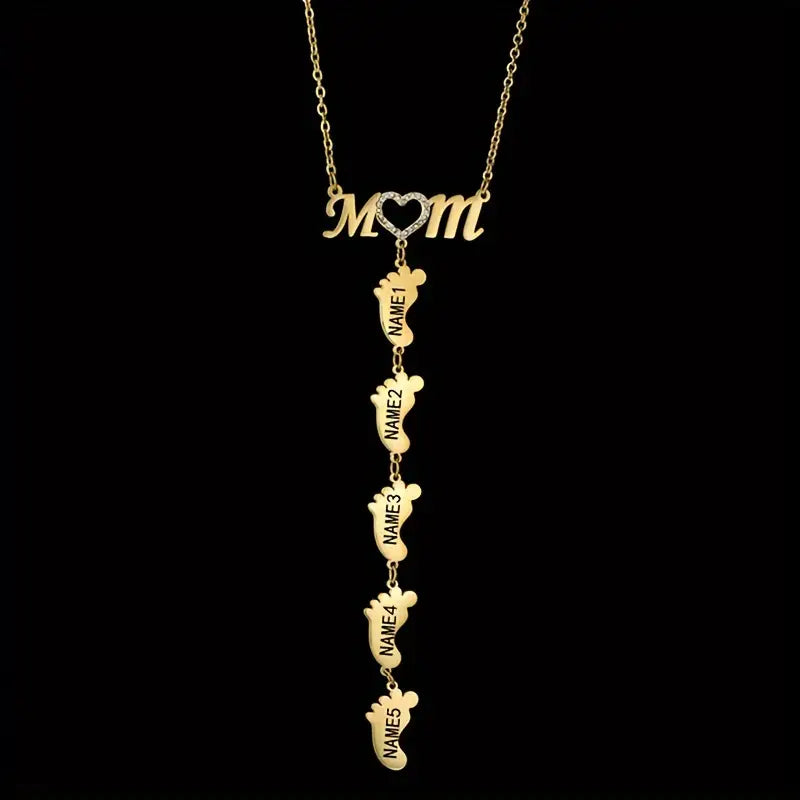 Personalized Rhinestone Mother Necklace with Baby Feet - Mother's Day Gifts