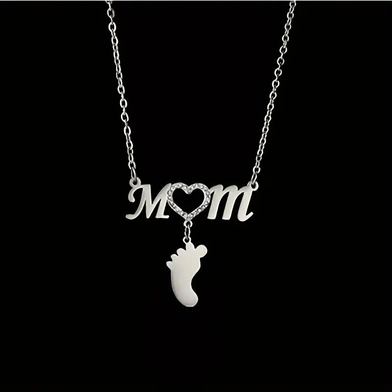 Personalized Rhinestone Mother Necklace with Baby Feet - Mother's Day Gifts