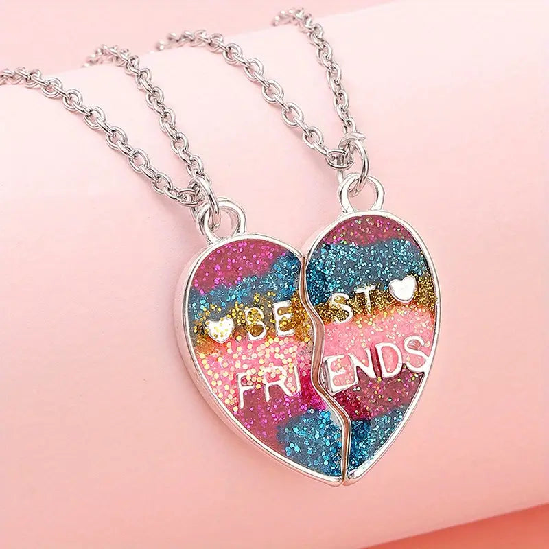Personalized Heart-Shaped BEST FRIENDS Pendant Necklace - Gift for Kids
