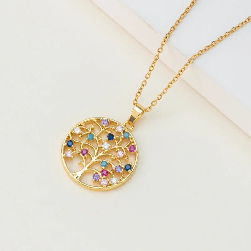 Personalized Colorful Pendant Necklace with Tree of Life - Original Gift