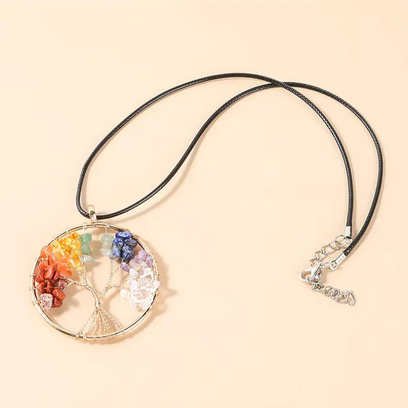 Personalized Natural Crystal Chip Necklace with Tree of Life - Birthday Gift