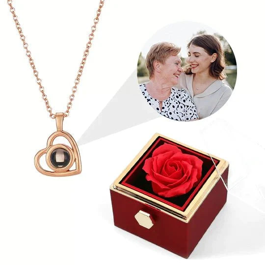 To My Mom - Eternal Rose Box - With Heart Photo Projection Necklace and Real Rose