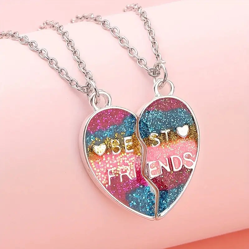 Colorful Rainbow Heart-Shaped Pendant Necklace Set - Gifts for Friends