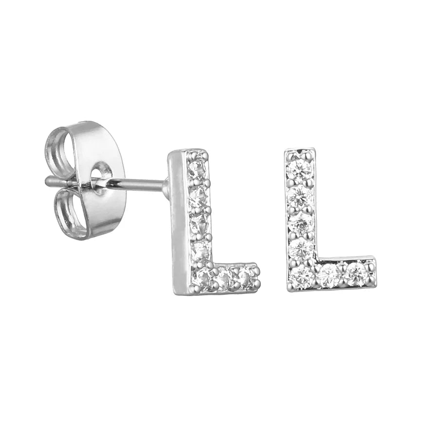 Letter Earrings 'Initial' with Zirconia