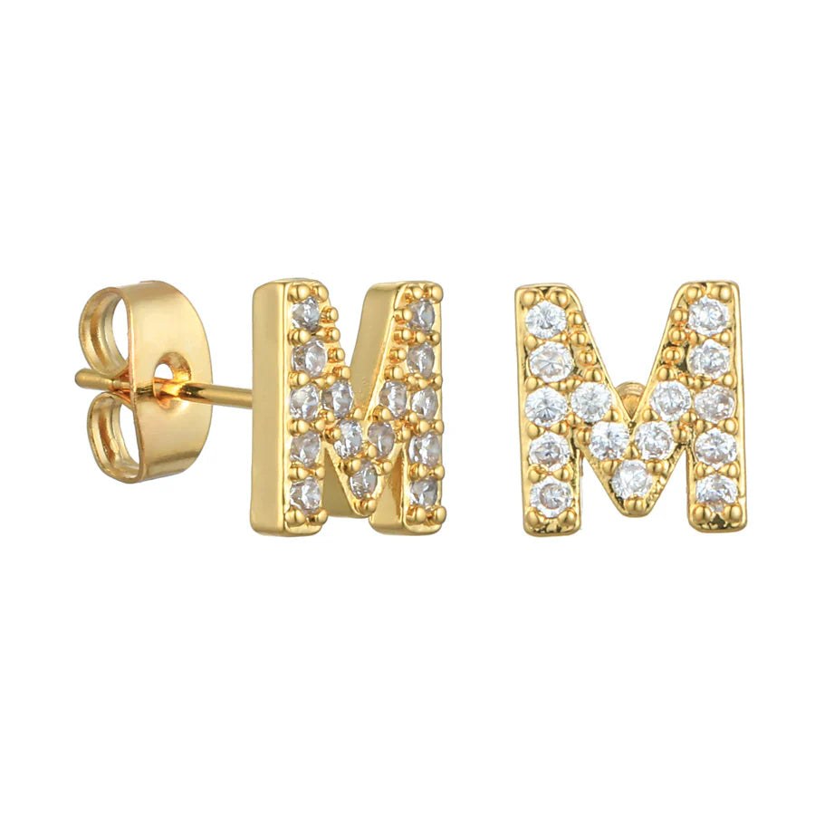 Letter Earrings 'Initial' with Zirconia