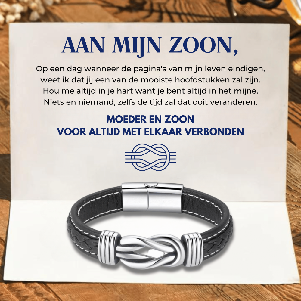 “Mother and Son Forever Connected” Braided Leather Bracelet