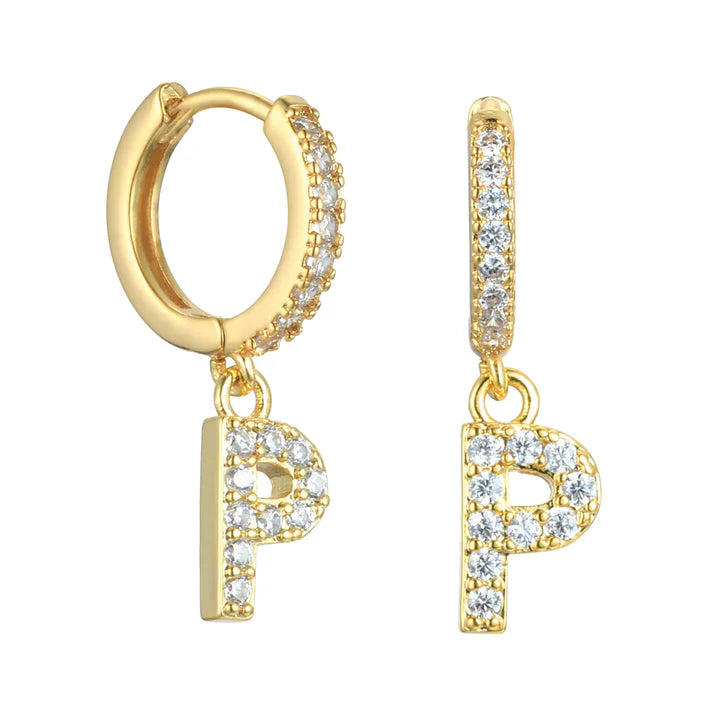 Letter Earrings 'Initial' with Zirconia