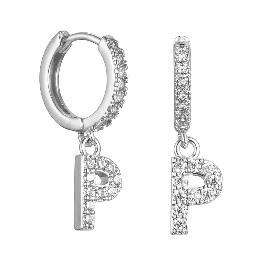 Letter Earrings 'Initial' with Zirconia