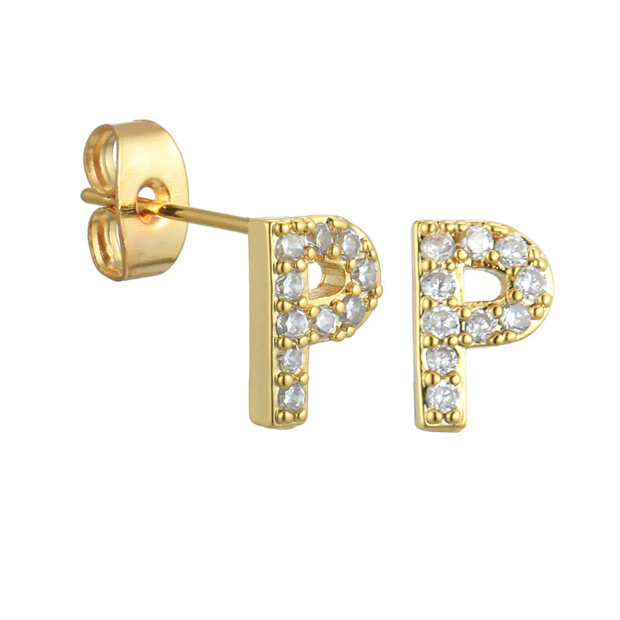 Letter Earrings 'Initial' with Zirconia