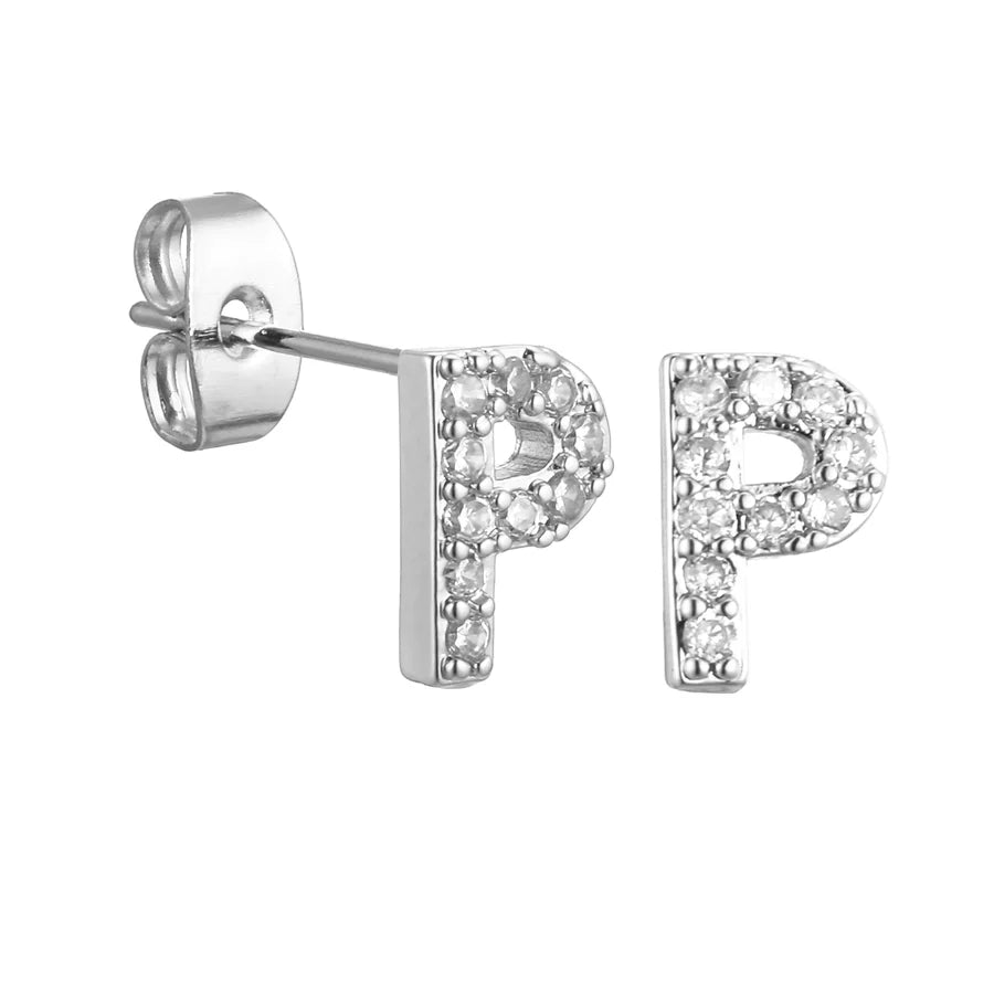 Letter Earrings 'Initial' with Zirconia