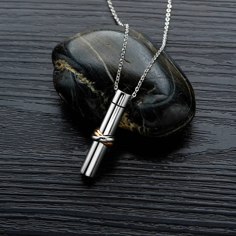 Personalized Cylinder Urn Necklace with Pet Ashes