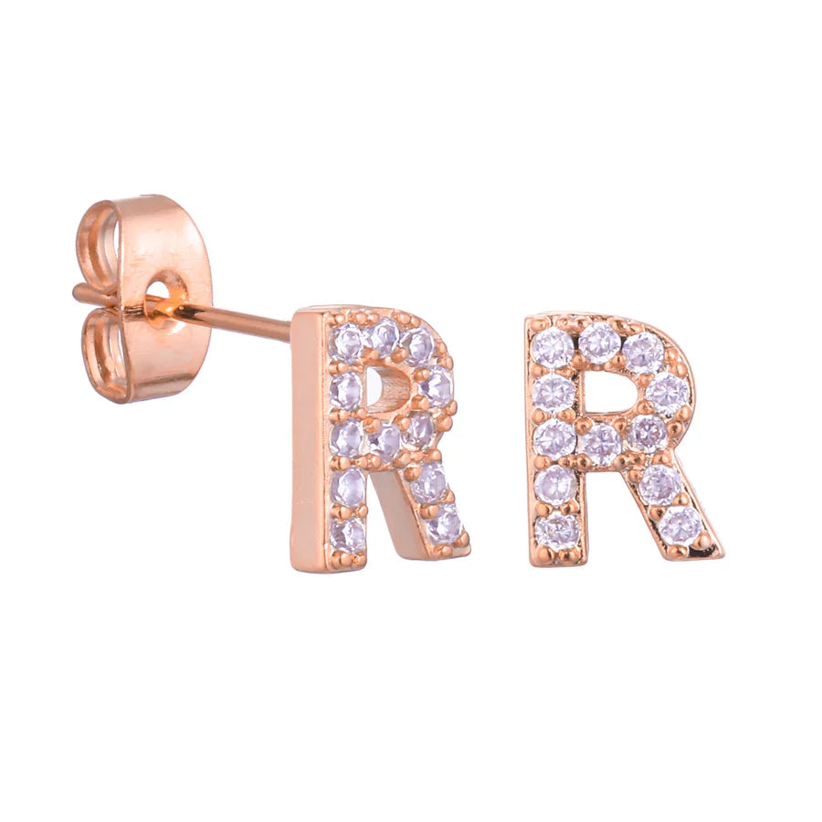 Letter Earrings 'Initial' with Zirconia