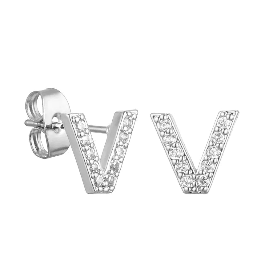Letter Earrings 'Initial' with Zirconia