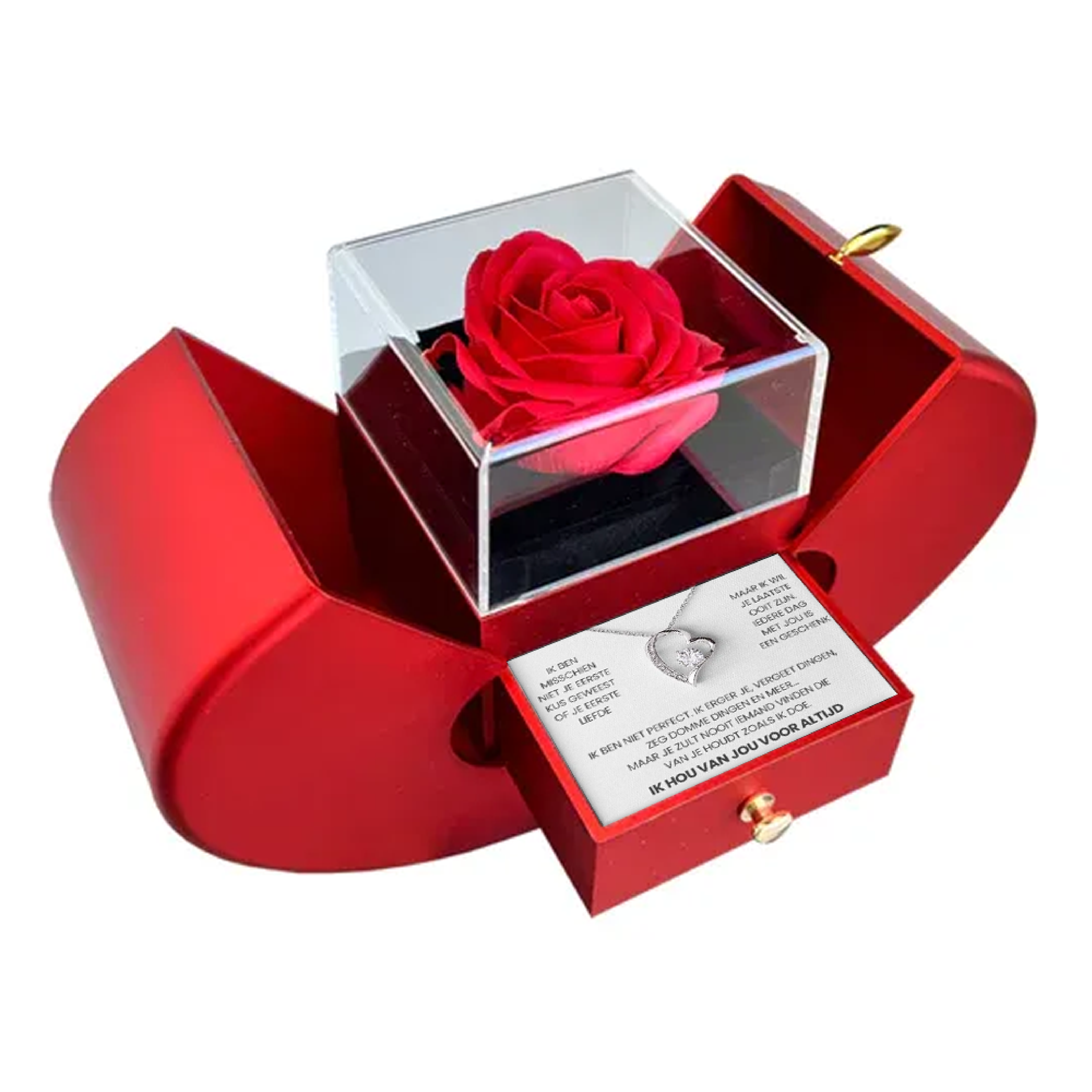 To My Wife - Eternal Rose Box - With Heart Necklace & Real Rose
