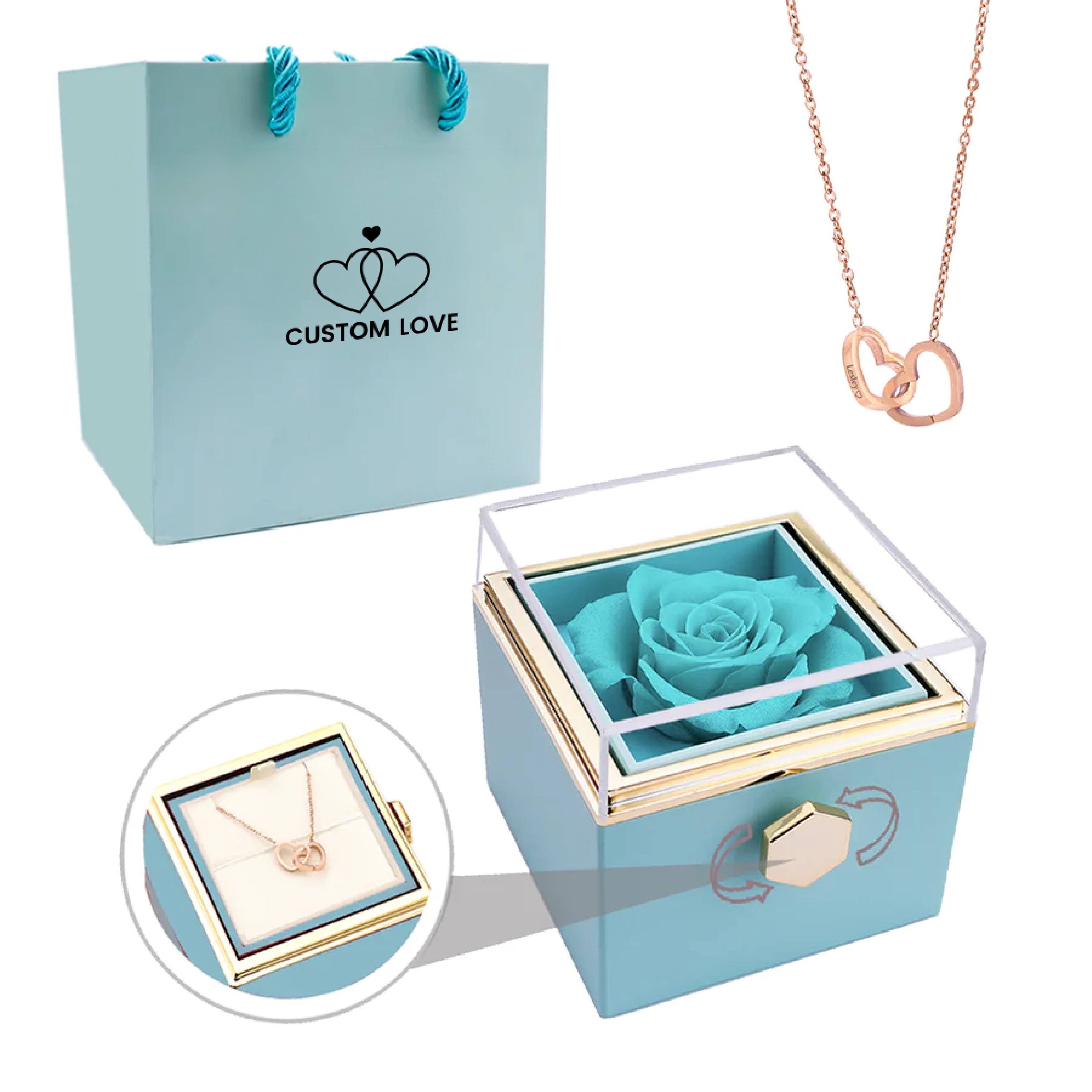 The Eternal Rose Box - With Personalized Necklace & Real Rose