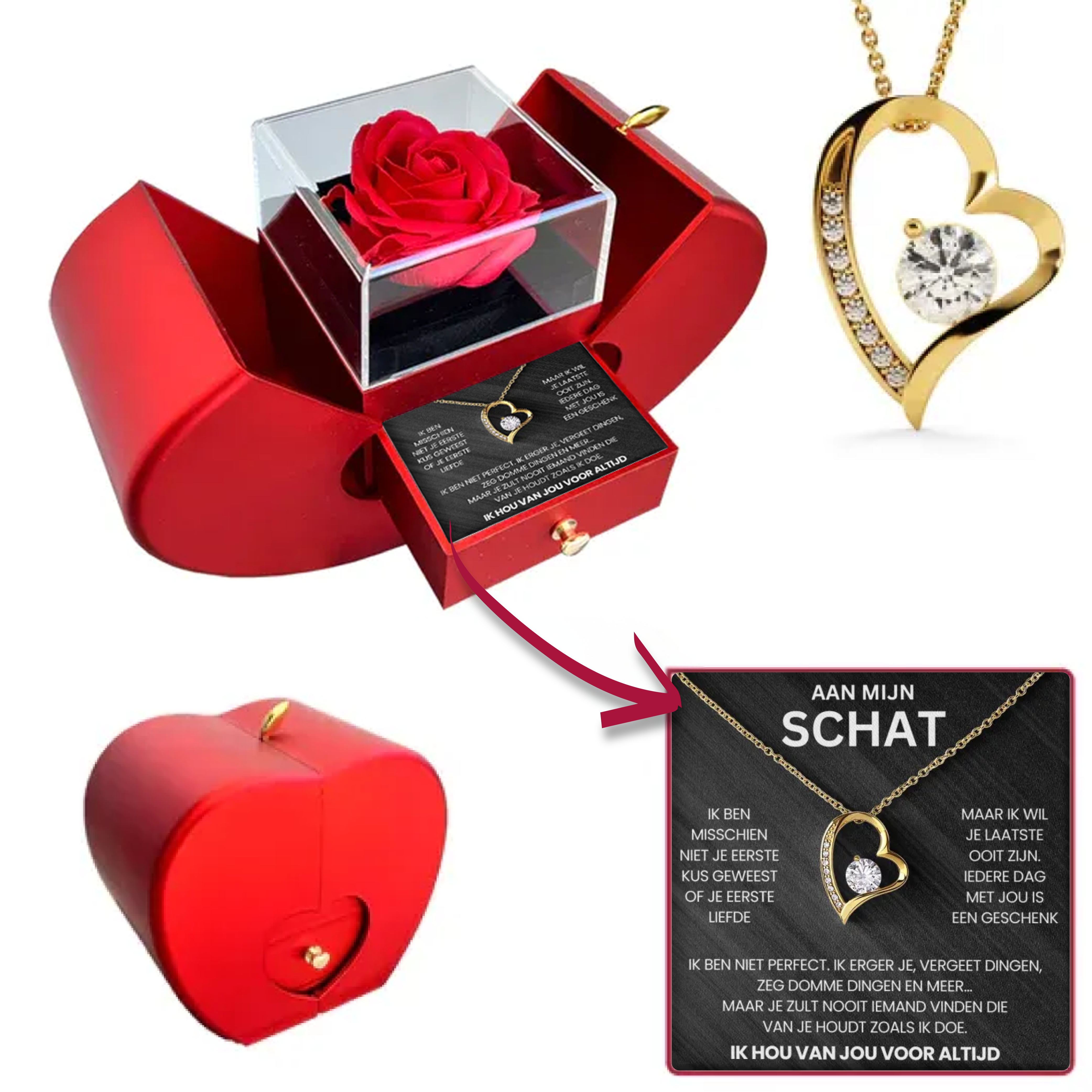 To My Darling - Eternal Rose Box - With Heart Necklace & Real Rose