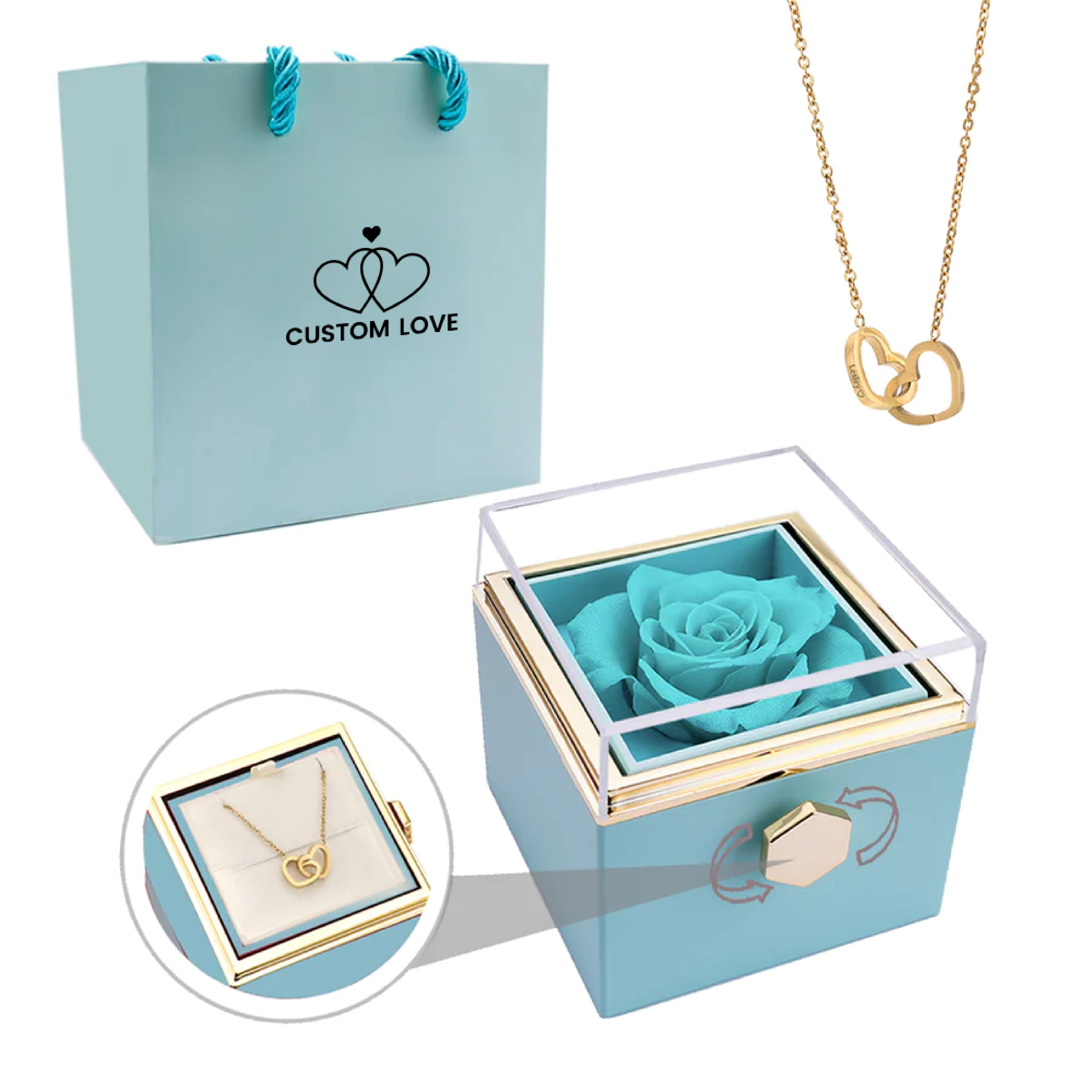The Eternal Rose Box - With Personalized Necklace & Real Rose