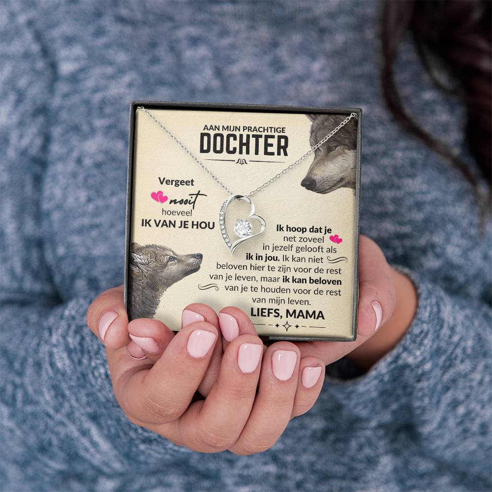 To My Daughter - Heart Necklace - Wolf